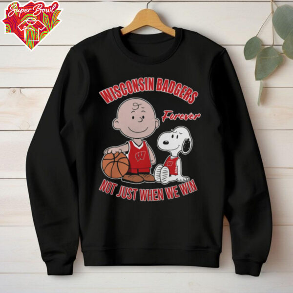 Badgers Shop Charlie Brown And Snoopy Wisconsin Badgers Forever Not Just When We Win Shirt