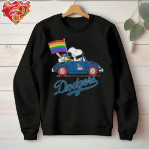 Los Angeles Dodgers x Snoopy x Woodstock Driving Car Pride Flag Tee