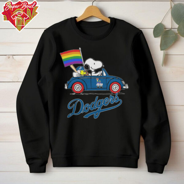 Los Angeles Dodgers x Snoopy x Woodstock Driving Car Pride Flag Tee