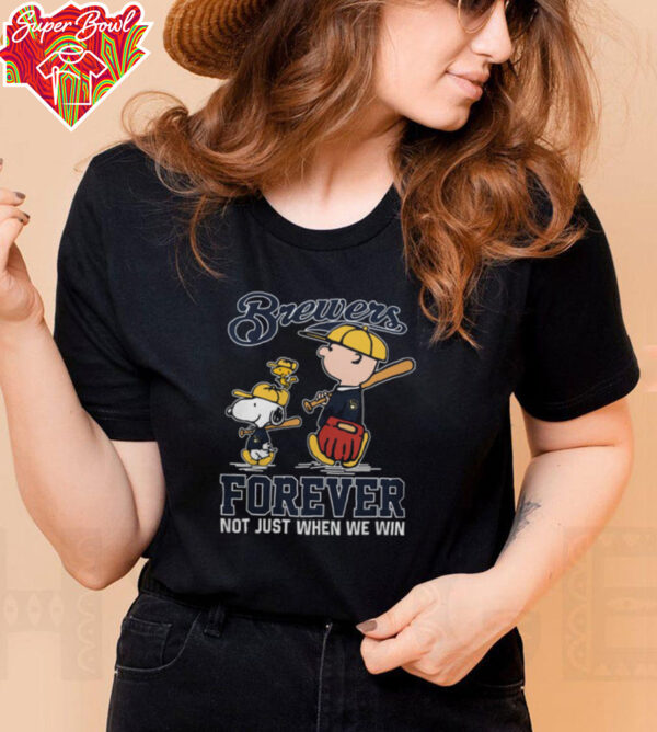 Milwaukee Brewers x Snoopy x Charlie Brown Forever Not Just When We Win Logo Shirt