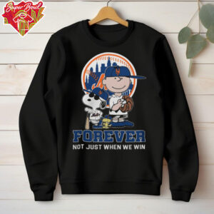 New York Mets Peanuts Snoopy x Charlie Brown x Woodstock Forever Not Just When We Win Logo T Shirt