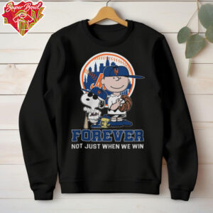 New York Mets Peanuts Snoopy x Charlie Brown x Woodstock Forever Not Just When We Win Logo T Shirt