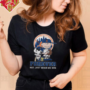 New York Mets Peanuts Snoopy x Charlie Brown x Woodstock Forever Not Just When We Win Logo T Shirt
