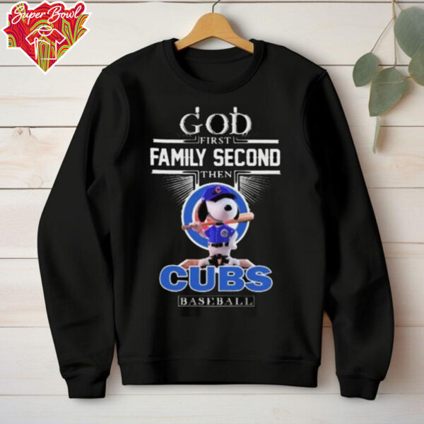 Official God First Family Second Then Chicago Cubs Baseball X Snoopy Tee Shirt Sweatshirt
