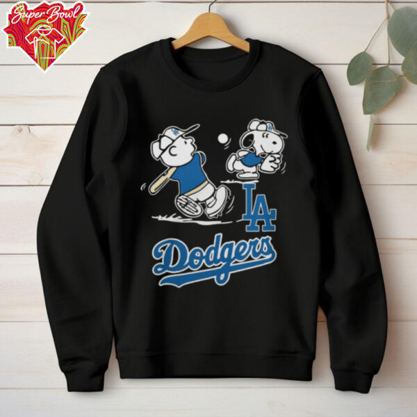 Official Los Angeles Dodgers Charlie Brown Snoopy Playing Baseball 2024 Tee