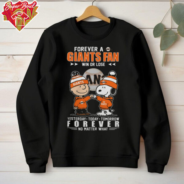 Official Peanuts Snoopy And Charlie Brown Forever A San Francisco Giants Fan Win Or Lose Yesterday To Day Tomorrow No Matter What Tee Shirt