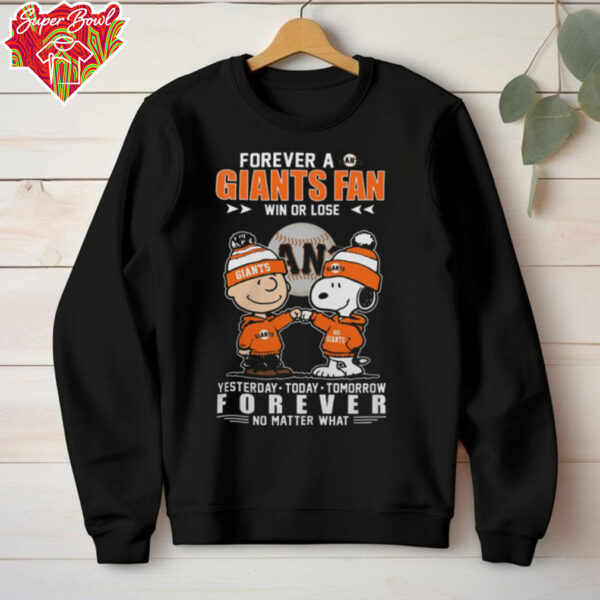 Official Peanuts Snoopy And Charlie Brown Forever A San Francisco Giants Fan Win Or Lose Yesterday To Day Tomorrow No Matter What Tee Shirt