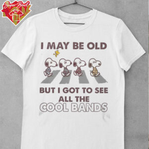 Official Peanuts Snoopy And Woodstock Abbey Road I May Be Old But I Got To See All The Cool Bands Tee Shirt