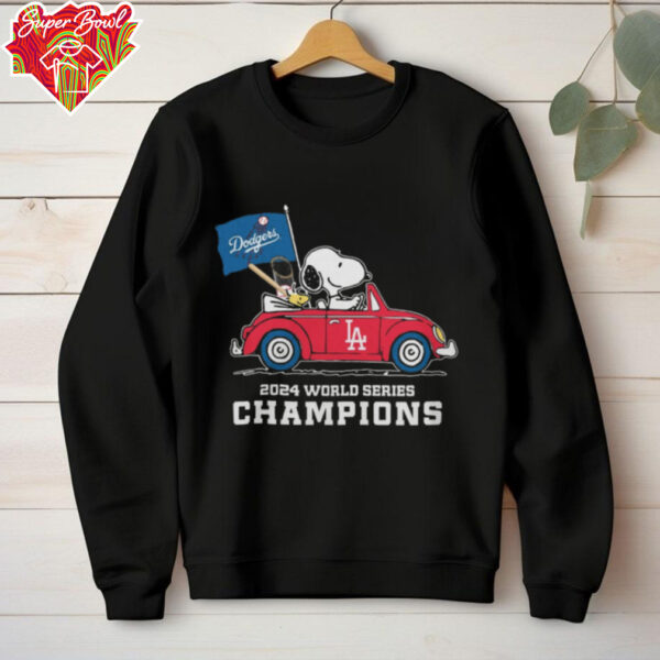 Peanuts Snoopy And Woodstock On Car X La Dodgers World Series Champions 2024 Flag Tee