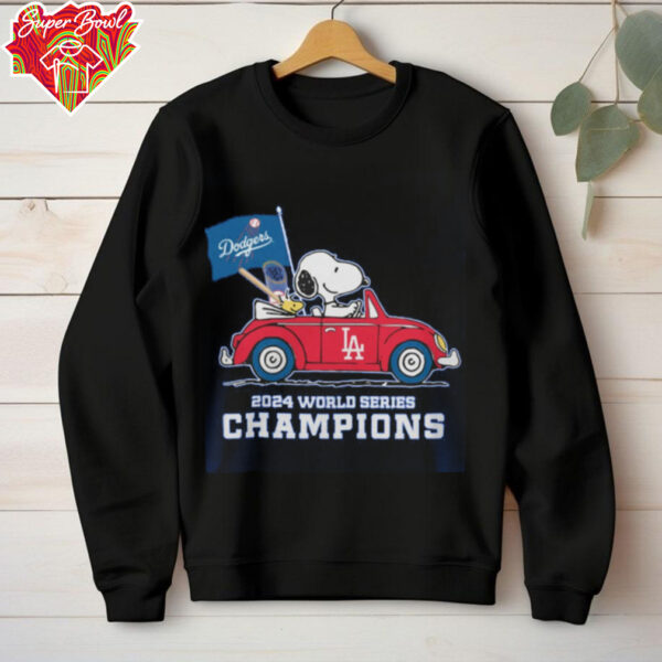 Peanuts Snoopy And Woodstock On Car X La Dodgers World Series Champions 2024 Flag Tee