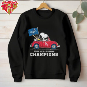 Peanuts Snoopy And Woodstock On Car X La Dodgers World Series Champions 2024 Flag Tee