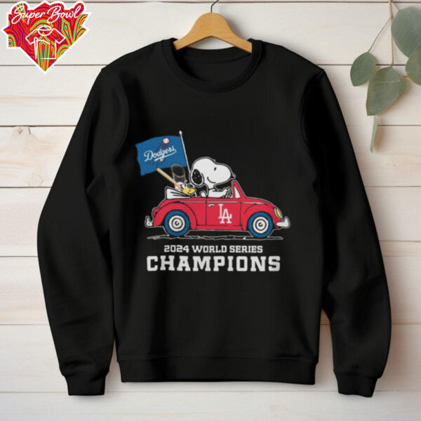 Peanuts Snoopy And Woodstock On Car X La Dodgers World Series Champions 2024 Flag Tee