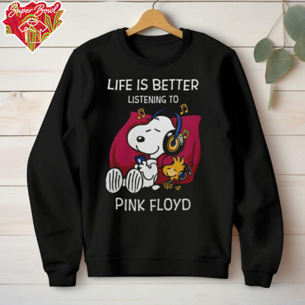 Peanuts Snoopy And Woodstock Pink Floyd Life Is Better Listening To Pink Floyd Fan Love 2024 Shirt