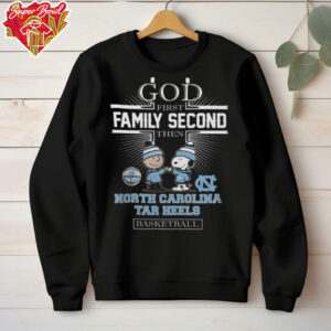 Peanuts Snoopy God First Family Second Then North Carolina Tar Heels Basketball T Shirt Black