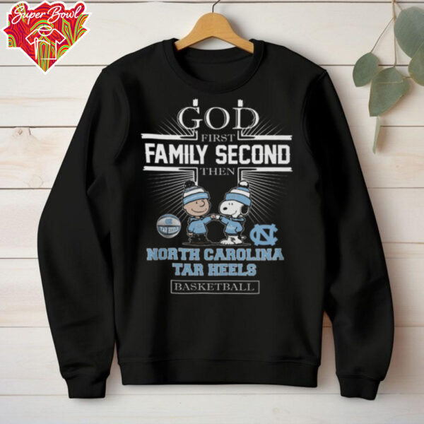 Peanuts Snoopy God First Family Second Then North Carolina Tar Heels Basketball T Shirt Black