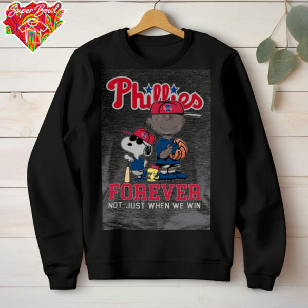 Philadelphia Phillies Peanuts Snoopy x Charlie Brown x Woodstock Forever Not Just When We Win Logo T Shirt