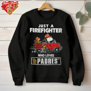 San Diego Padres Baseball Snoopy And Woodstocks Just A Firefighter Who Loves Padres T Shirt