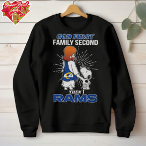 Snoopy And Jesus God First Family Second Then Los Angeles Rams T Shirt