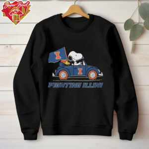Snoopy And Woodstock Drive Fighting Illini Shirt Black