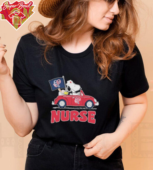 Snoopy And Woodstock Driving Car Boston Red Sox Caring Heartbeat Nurses T shirts