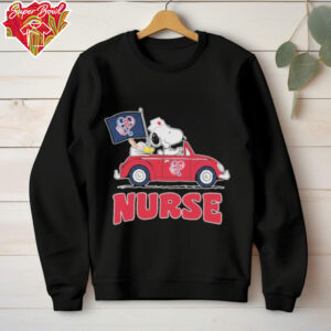 Snoopy And Woodstock Driving Car Boston Red Sox Caring Heartbeat Nurses T shirts