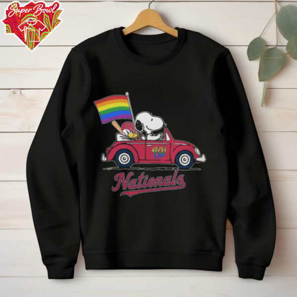 Snoopy And Woodstock Driving Car Washington Nationals Pride Flag T shirt