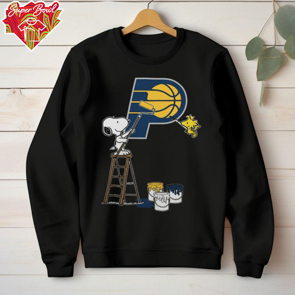 Snoopy And Woodstock Paint Indiana Pacers NBA Logo Tee Shirt Snoopy And Woodstock Paint Indiana Pacers NBA Logo Tee Shirt