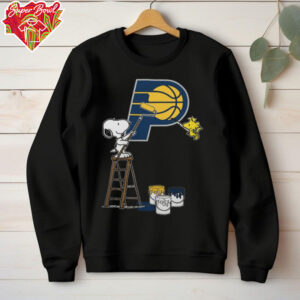 Snoopy And Woodstock Paint Indiana Pacers NBA Logo Tee Shirt