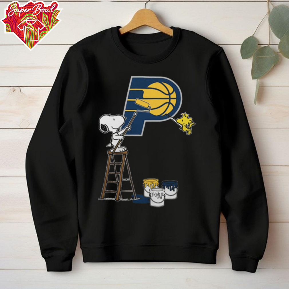 Snoopy And Woodstock Paint Indiana Pacers NBA Logo Tee Shirt Snoopy And Woodstock Paint Indiana Pacers NBA Logo Tee Shirt