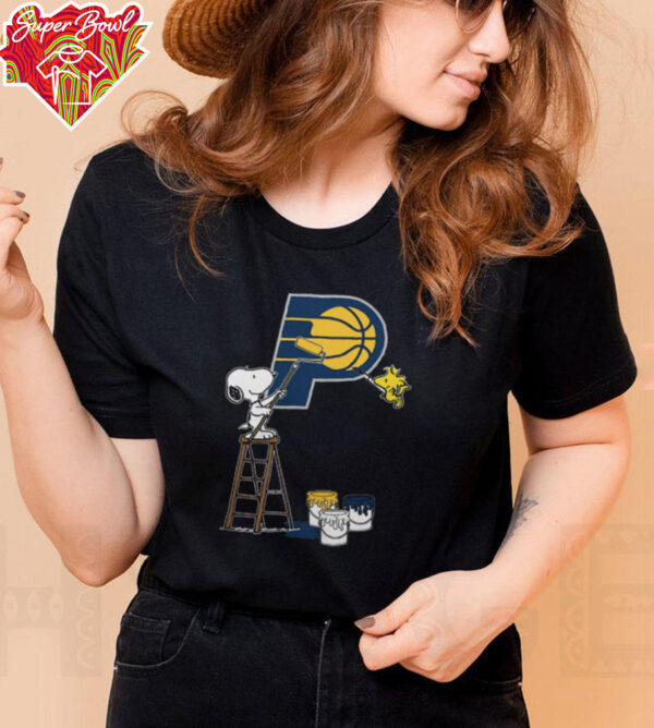 Snoopy And Woodstock Paint Indiana Pacers NBA Logo Tee Shirt