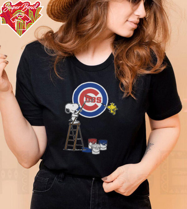 Snoopy And Woodstock Painting Chicago Cubs MLB Logo Shirt Black