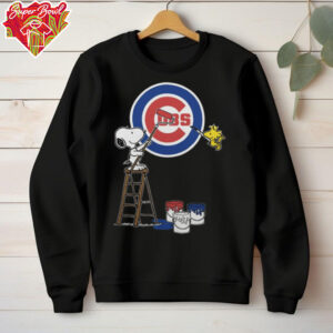 Snoopy And Woodstock Painting Chicago Cubs MLB Logo Shirt Black