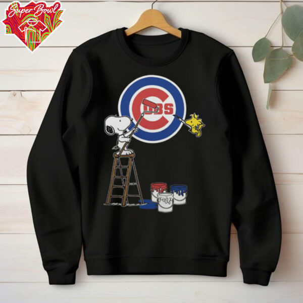 Snoopy And Woodstock Painting Chicago Cubs MLB Logo Shirt Black
