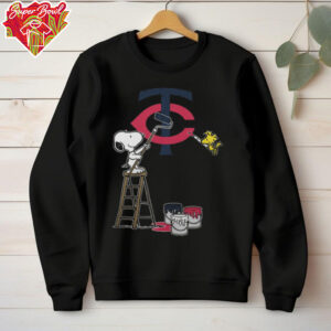 Snoopy And Woodstock Painting Minnesota Twins MLB Logo Shirt Black