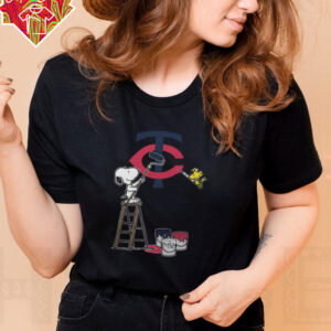 Snoopy And Woodstock Painting Minnesota Twins MLB Logo Shirt Black