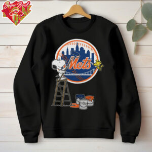 Snoopy And Woodstock Painting New York Mets MLB Logo Shirt Black