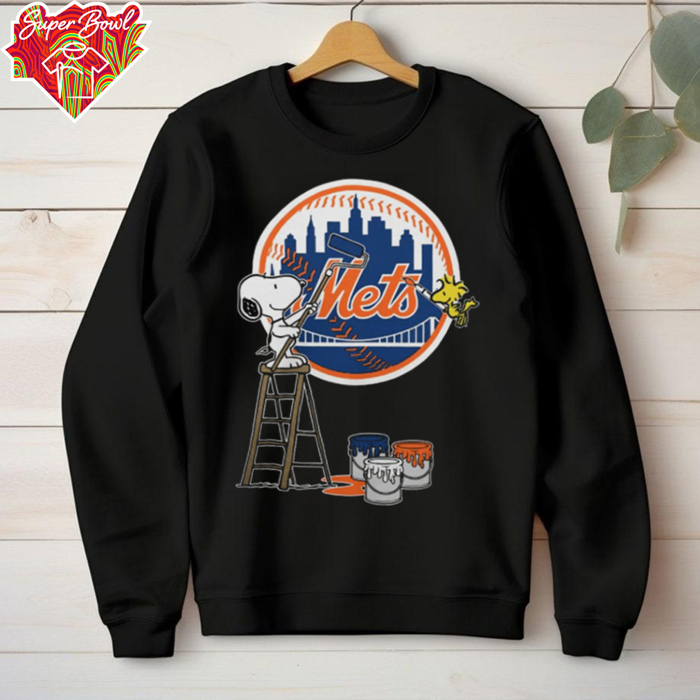 Snoopy And Woodstock Painting New York Mets MLB Logo Shirt Black Snoopy And Woodstock Painting New York Mets MLB Logo Shirt Black