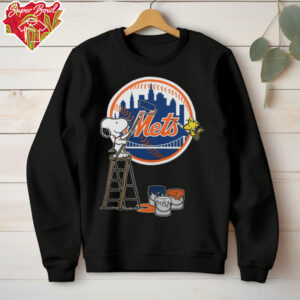 Snoopy And Woodstock Painting New York Mets MLB Logo Shirt Black