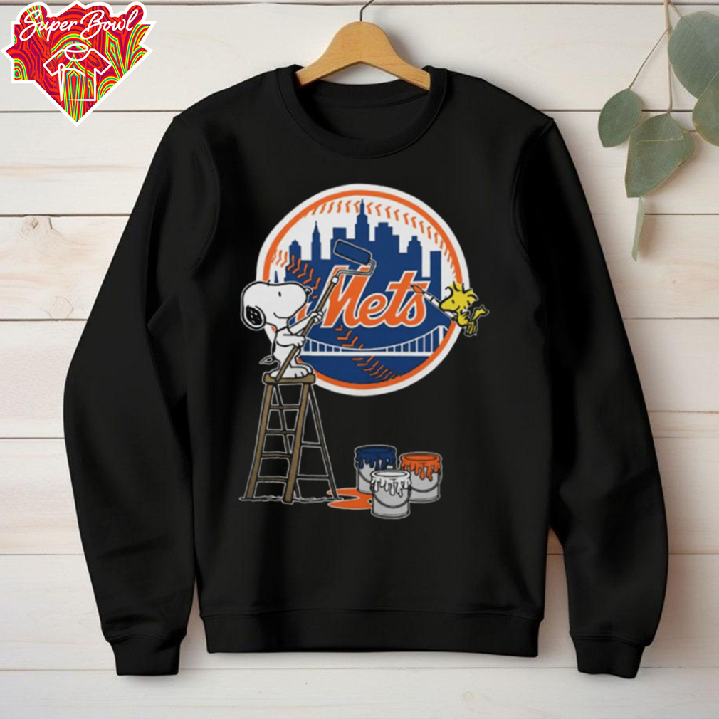 Snoopy And Woodstock Painting New York Mets MLB Logo Shirt Black Snoopy And Woodstock Painting New York Mets MLB Logo Shirt Black