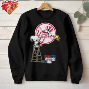 Snoopy And Woodstock Painting New York Yankees MLB Logo Shirt Black