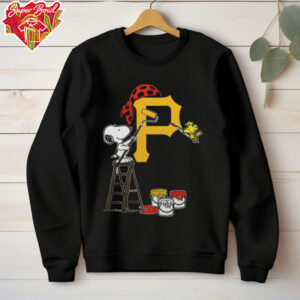 Snoopy And Woodstock Painting Pittsburgh Pirates MLB Logo Shirt Black