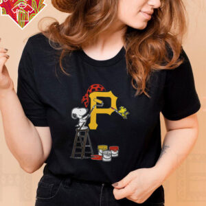 Snoopy And Woodstock Painting Pittsburgh Pirates MLB Logo Shirt Black