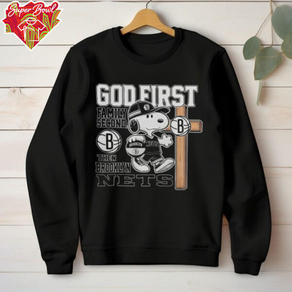 Snoopy God First, Family Second, Then Brooklyn Nets T Shirt