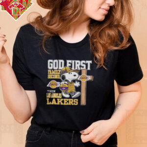 Snoopy God First, Family Second, Then Los Angeles Lakers T Shirt