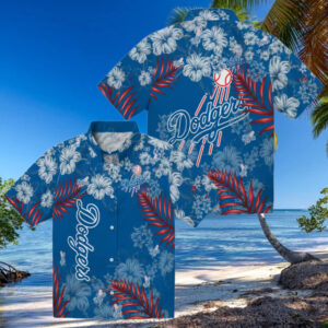 Blue Dodgers Hawaiian Shirt Floral Print MLB Apparel for Game Day & Beach
