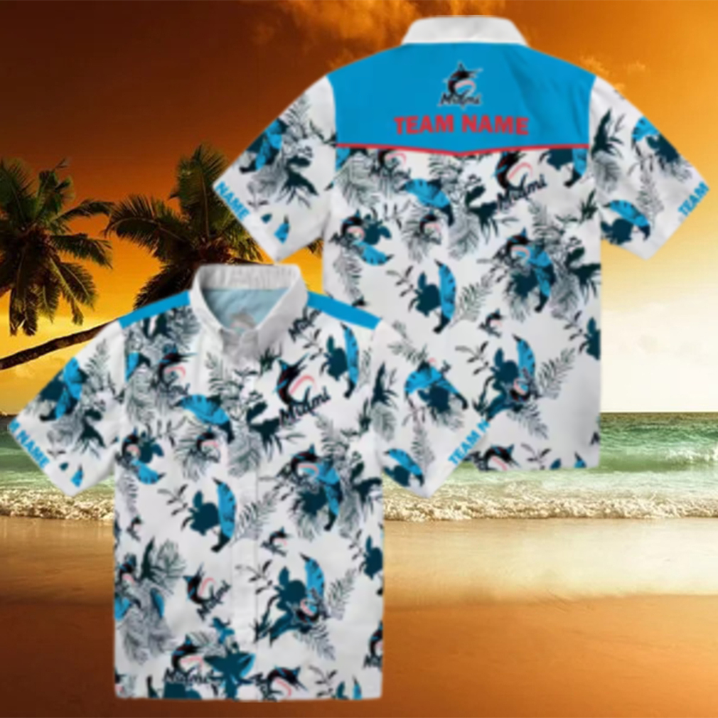 Botanical Miami Marlins Hawaiian Shirt Blue White MLB Summer Outfit Botanical Miami Marlins Hawaiian Shirt Blue White MLB Summer Outfit