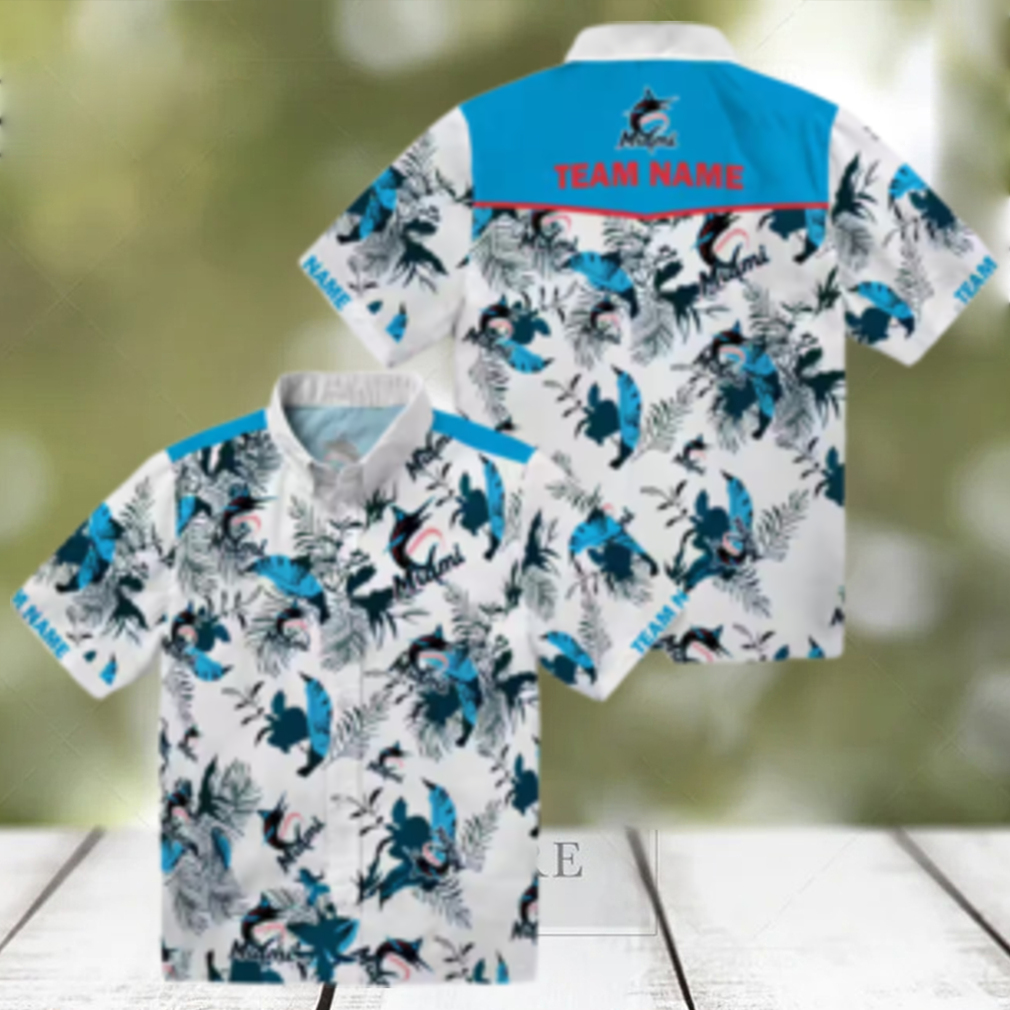 Botanical Miami Marlins Hawaiian Shirt Blue White MLB Summer Outfit Botanical Miami Marlins Hawaiian Shirt Blue White MLB Summer Outfit