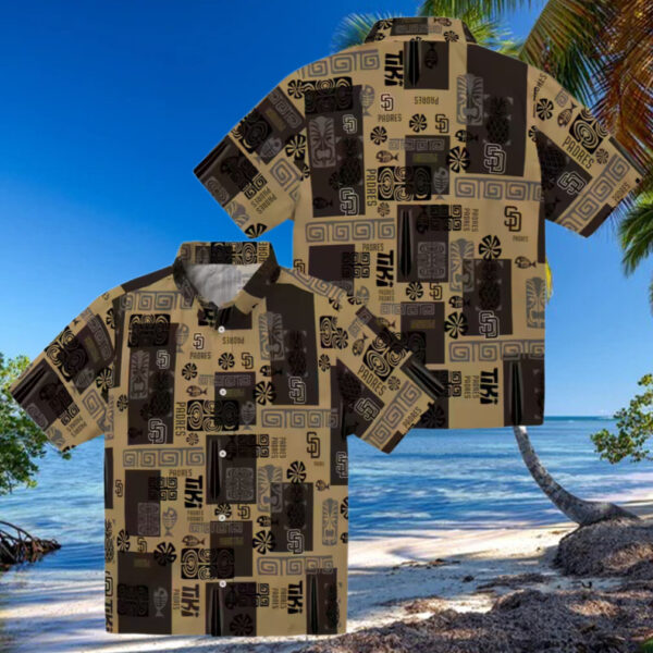 Brown San Diego Padres Hawaiian Shirt with Tribal Design   Perfect for Summer & Tailgate