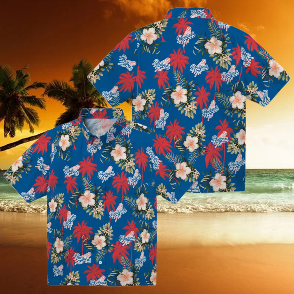 Buy LA Dodgers Blue Hawaiian Shirt Palm Tree & Hibiscus Summer Fan Wear Buy LA Dodgers Blue Hawaiian Shirt Palm Tree & Hibiscus Summer Fan Wear