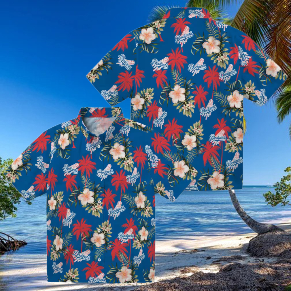 Buy LA Dodgers Blue Hawaiian Shirt Palm Tree & Hibiscus Summer Fan Wear Buy LA Dodgers Blue Hawaiian Shirt Palm Tree & Hibiscus Summer Fan Wear